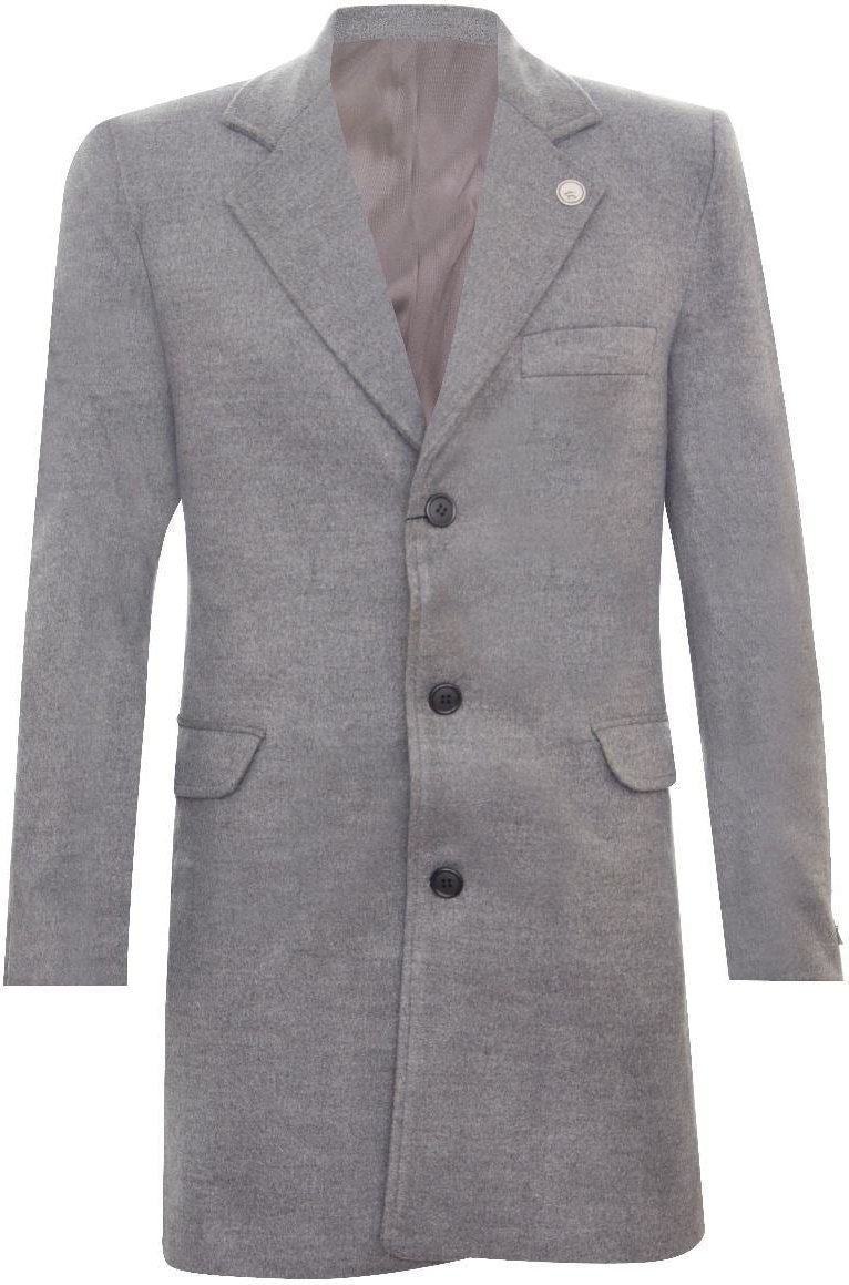 Langer Slim-Fit-Mantel aus grauer Wolle für Herren