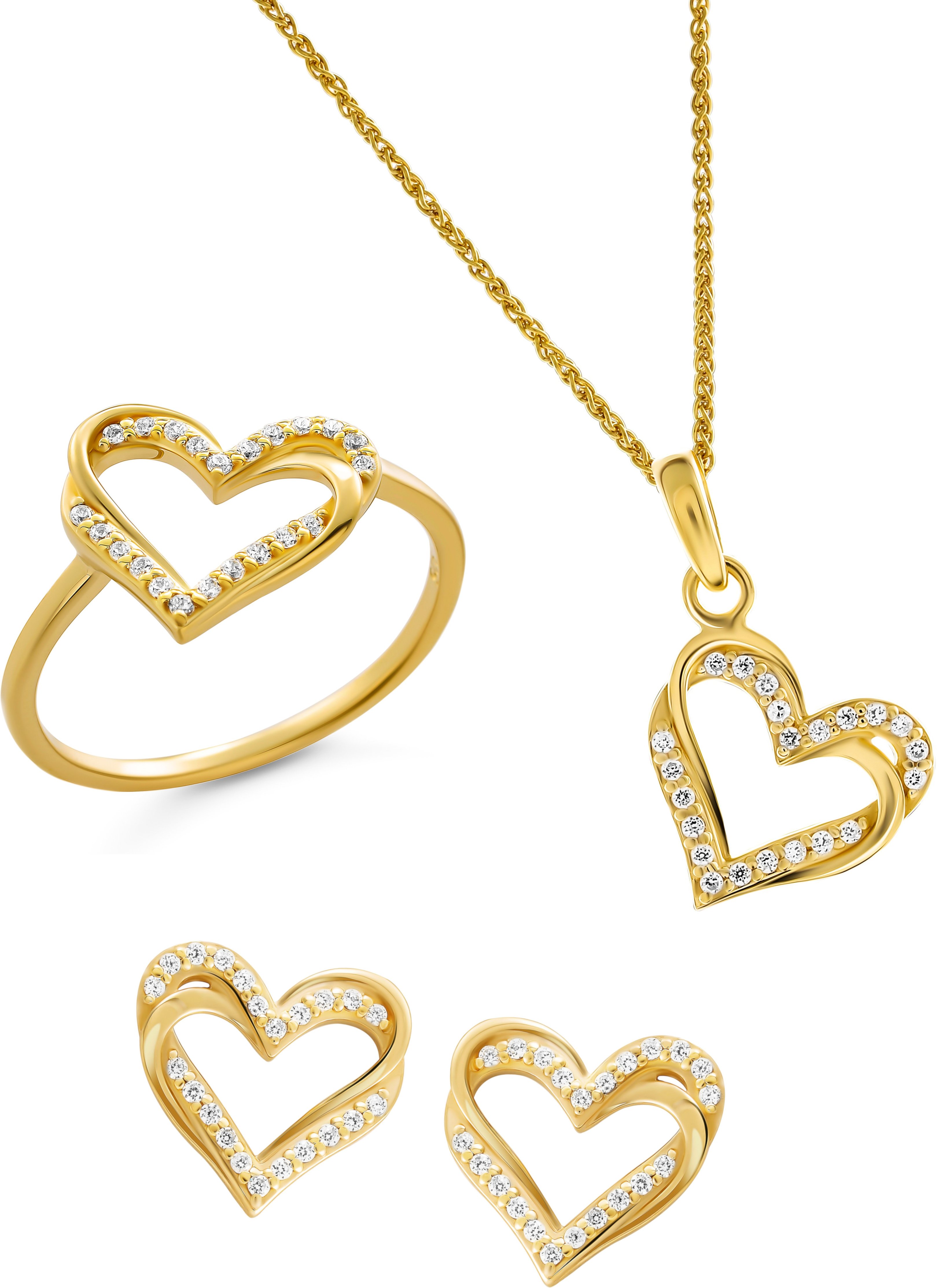 Orphelia 'Cecilia' Damen 925 Sterling Silber Set: Halskette + Ohrringe + Ring - Gold SET-7584/G