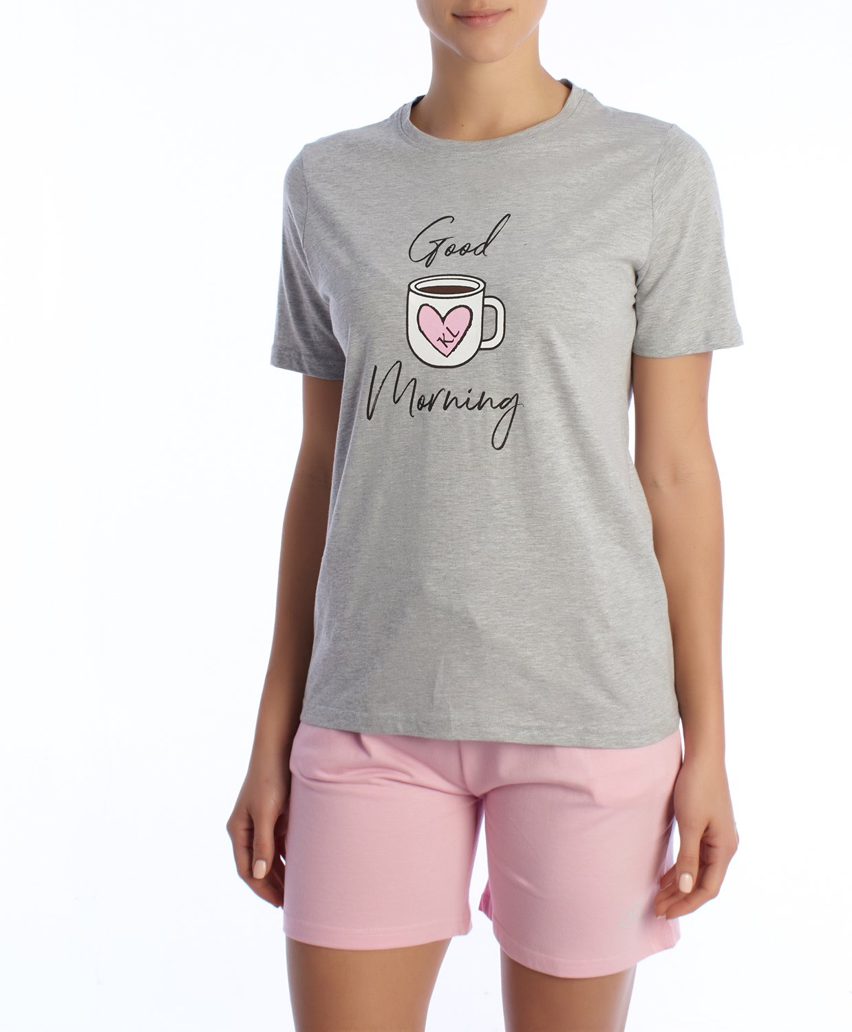 Damen-Sommerpyjama aus 100 % Baumwolle KL40000 Kurzarm-T-Shirt und Shorts, Frühlings-Sommerpyjama