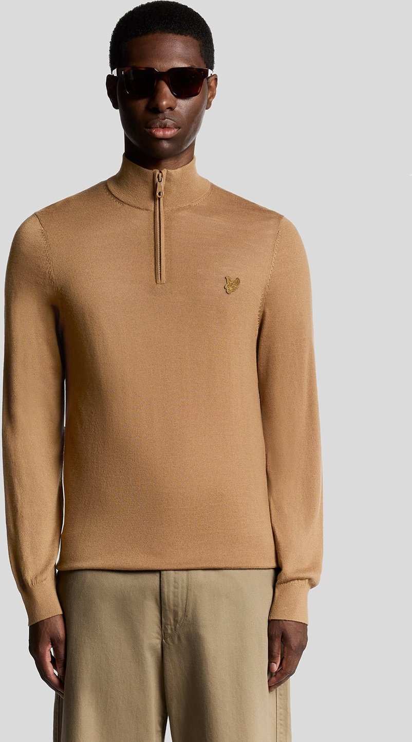 Lyle & Scott Pullover aus Merinowolle mit 1/4-Reißverschluss – Braun