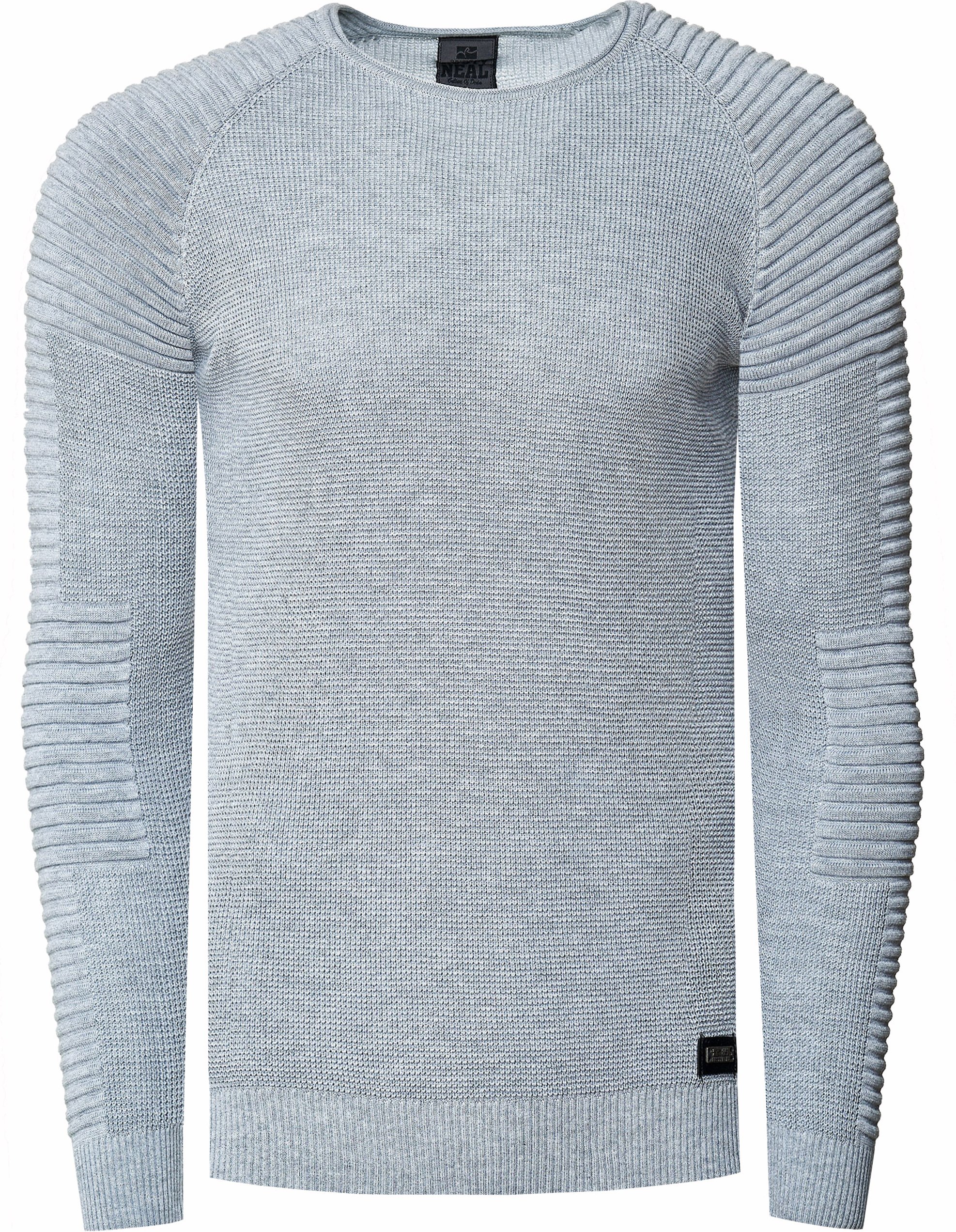 Slim Fit Feinstrick Biker Rundhals-Pullover