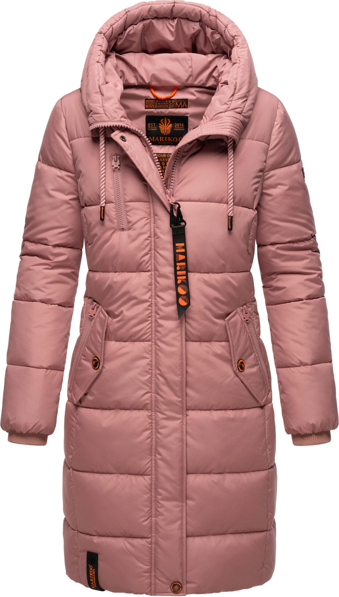 Marikoo Damen Winterjacke – Lange Steppjacke mit Kapuze & vielen Taschen