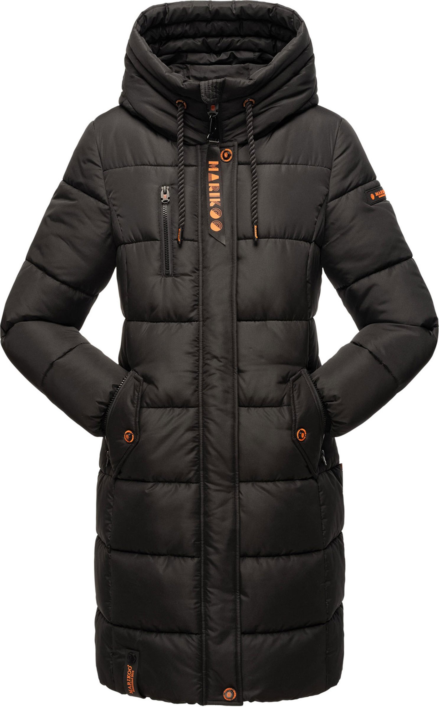 Marikoo Damen Winterjacke – Lange Steppjacke mit Kapuze & vielen Taschen