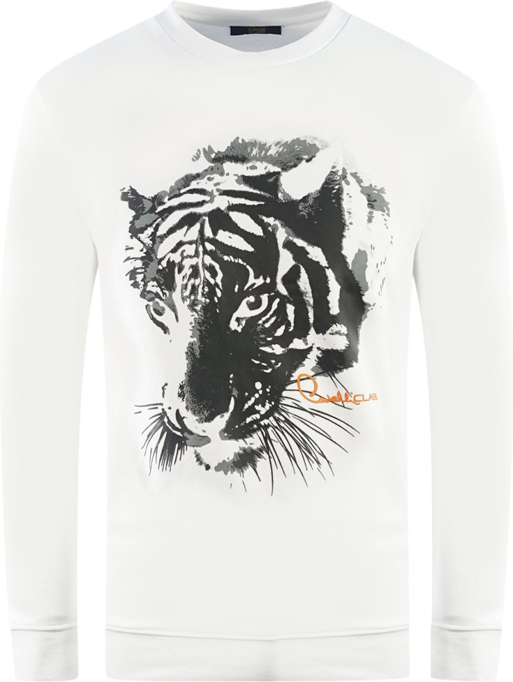 Cavalli Class Tiger Silhouette Logo Weißes Sweatshirt