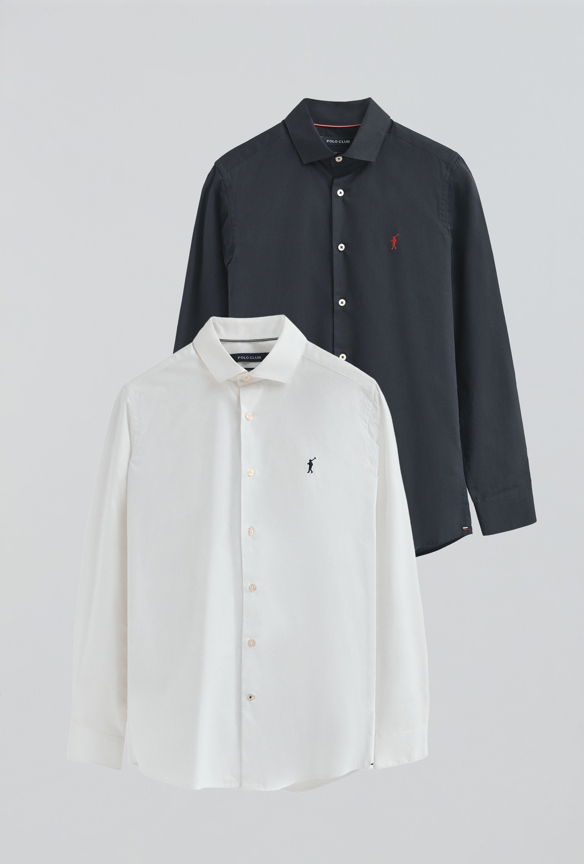 Zweierpack Herrenhemden weiß und marineblau aus Popeline im Slim Fit mit Rigby Go-Logo