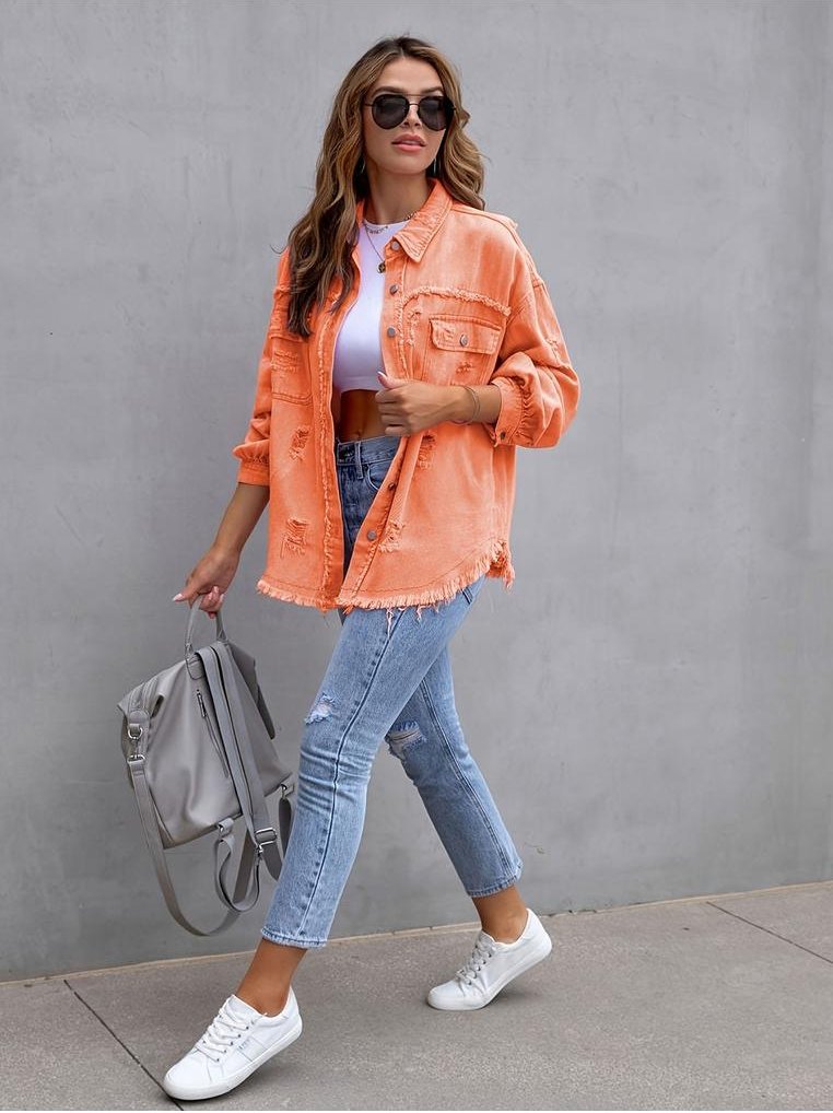 Damen Destroyed Drop Shoulder Denimjacke