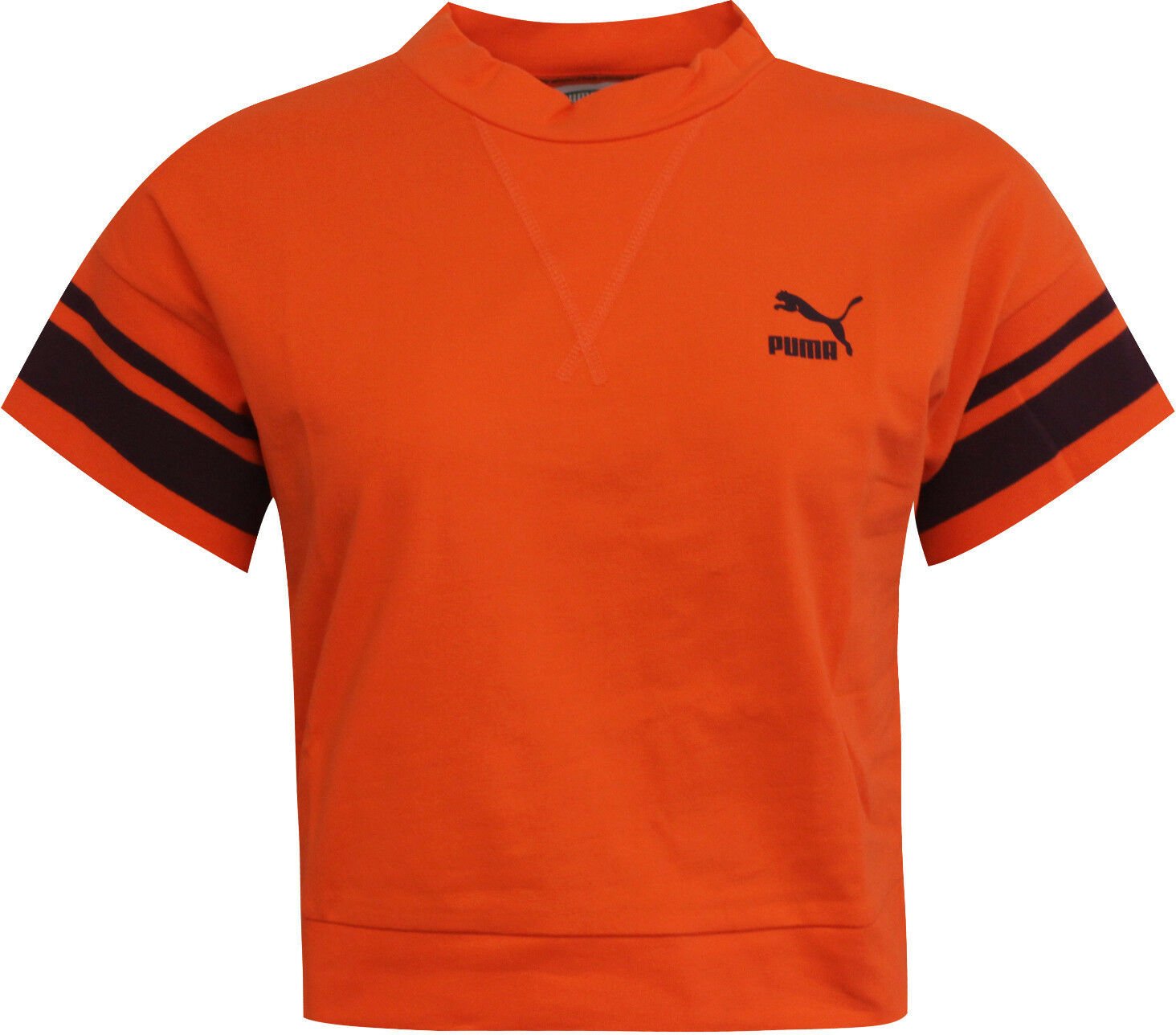 Puma Tipping Tee Kurzärmeled Orange Crew Neck Womens Crop Top 575481 93 RW44