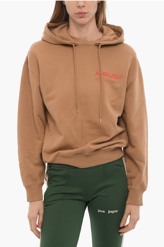 Hoodie aus gebürsteter Baumwolle mit aufgedrucktem Logo in Braun