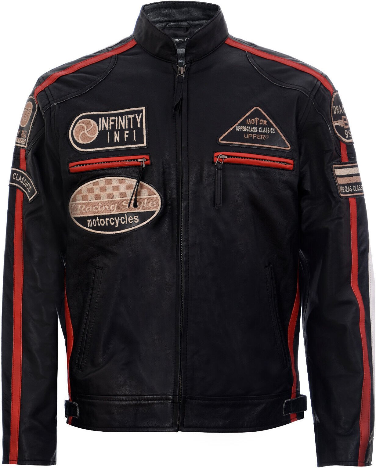 Leder-Racing-Biker-Motorradjacke mit Reißverschluss