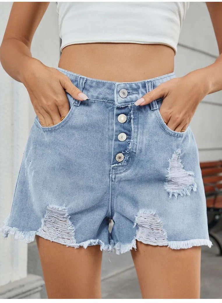 Thumbnail - Denim-Shorts mit Used-Look und rohem Saum