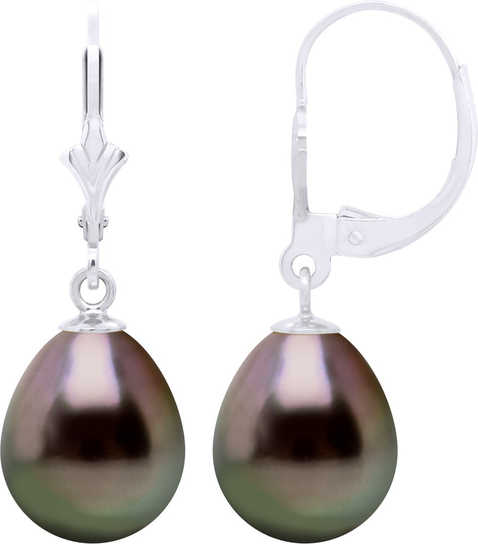 Ohrringe aus Weißgold und echten Tahiti-Zuchtperlen, birnenförmig, 10–11 mm
