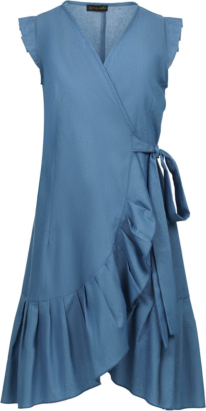 Schickes ärmelloses Wickelkleid mit Rüschensaum - Blau