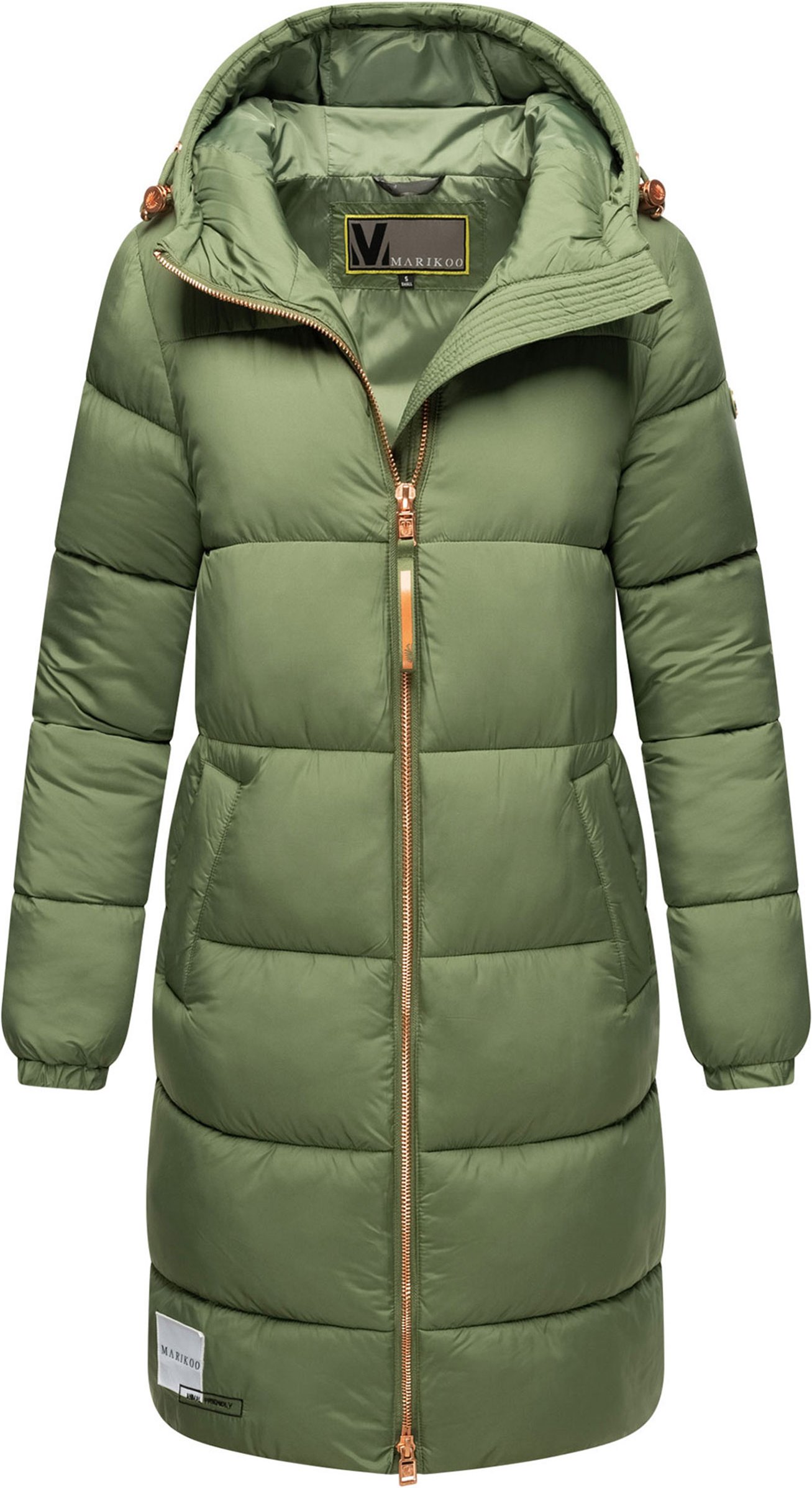 Marikoo lange Damen Steppjacke mit Kapuze & Kragen – Modell Nomadiaa