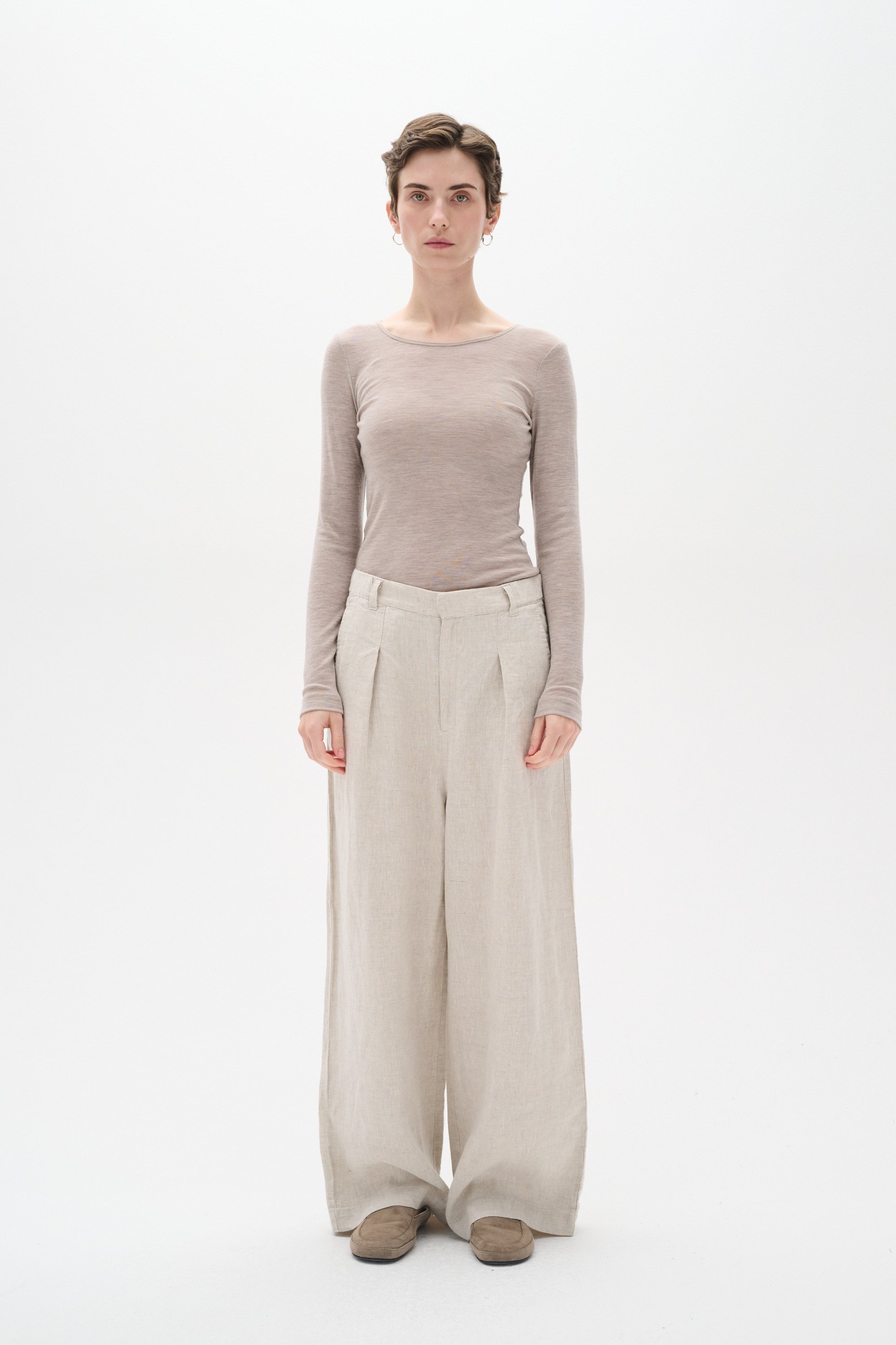 Langarm-Shirt Slim fit Oatmeal Melange beige