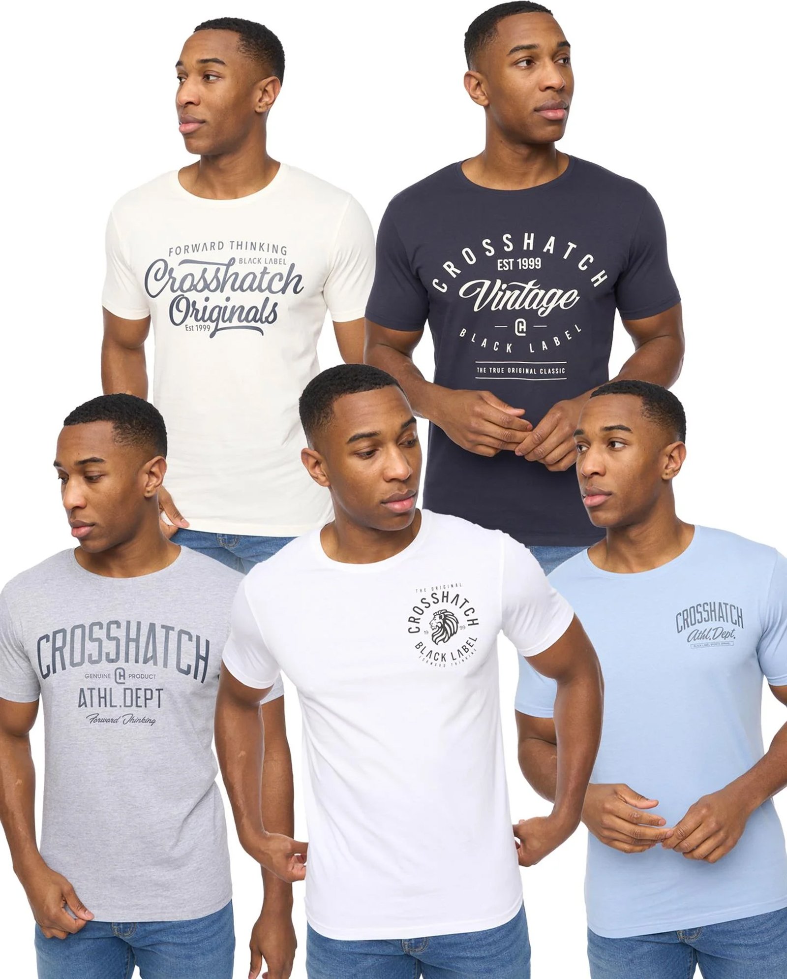 Crosshatch - "Collegetheme" T-Shirt für Herren(5er-Pack) (Bunt)