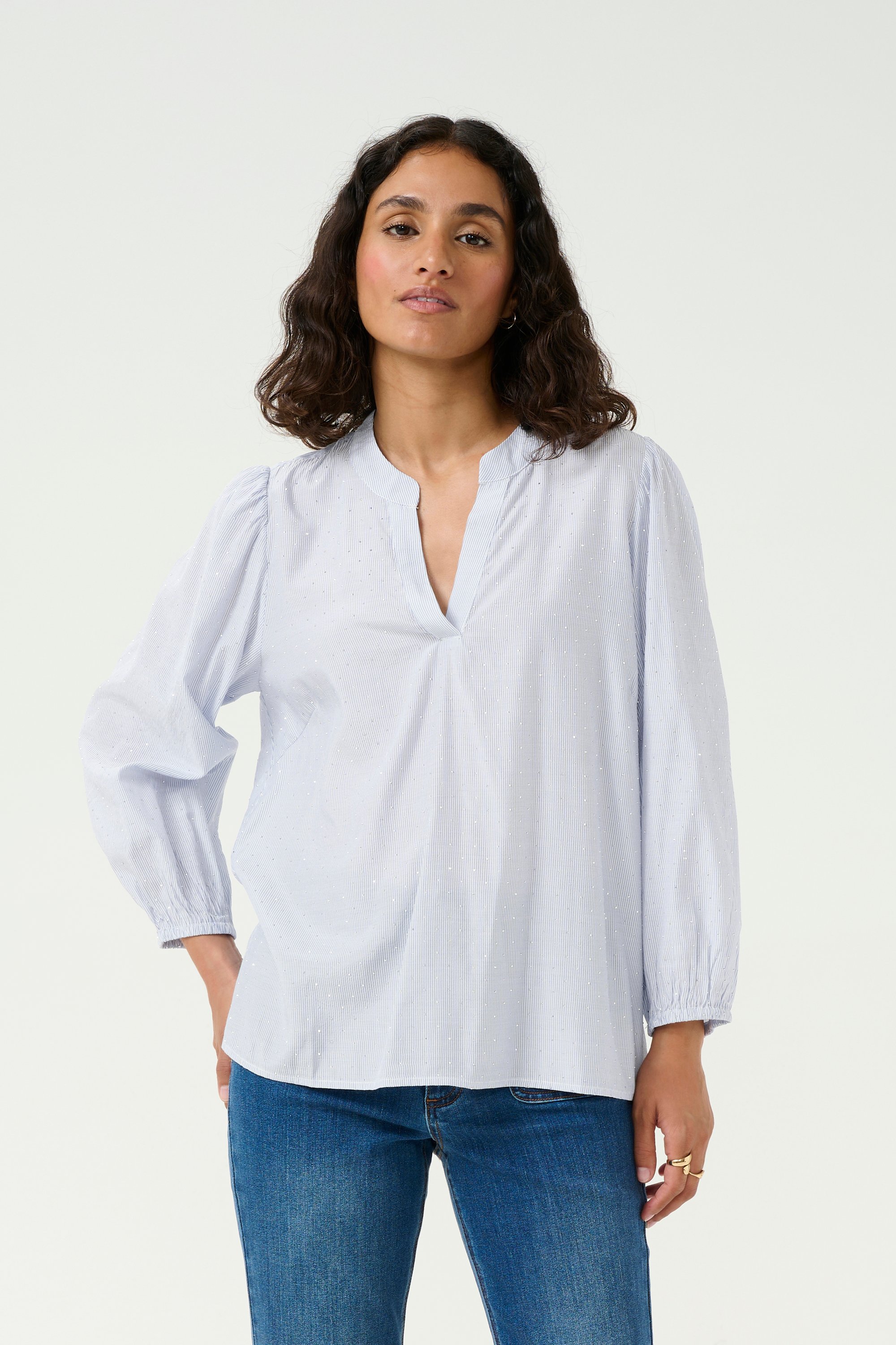 Langarm-Bluse Regular fit Blue/White Stripe blue white