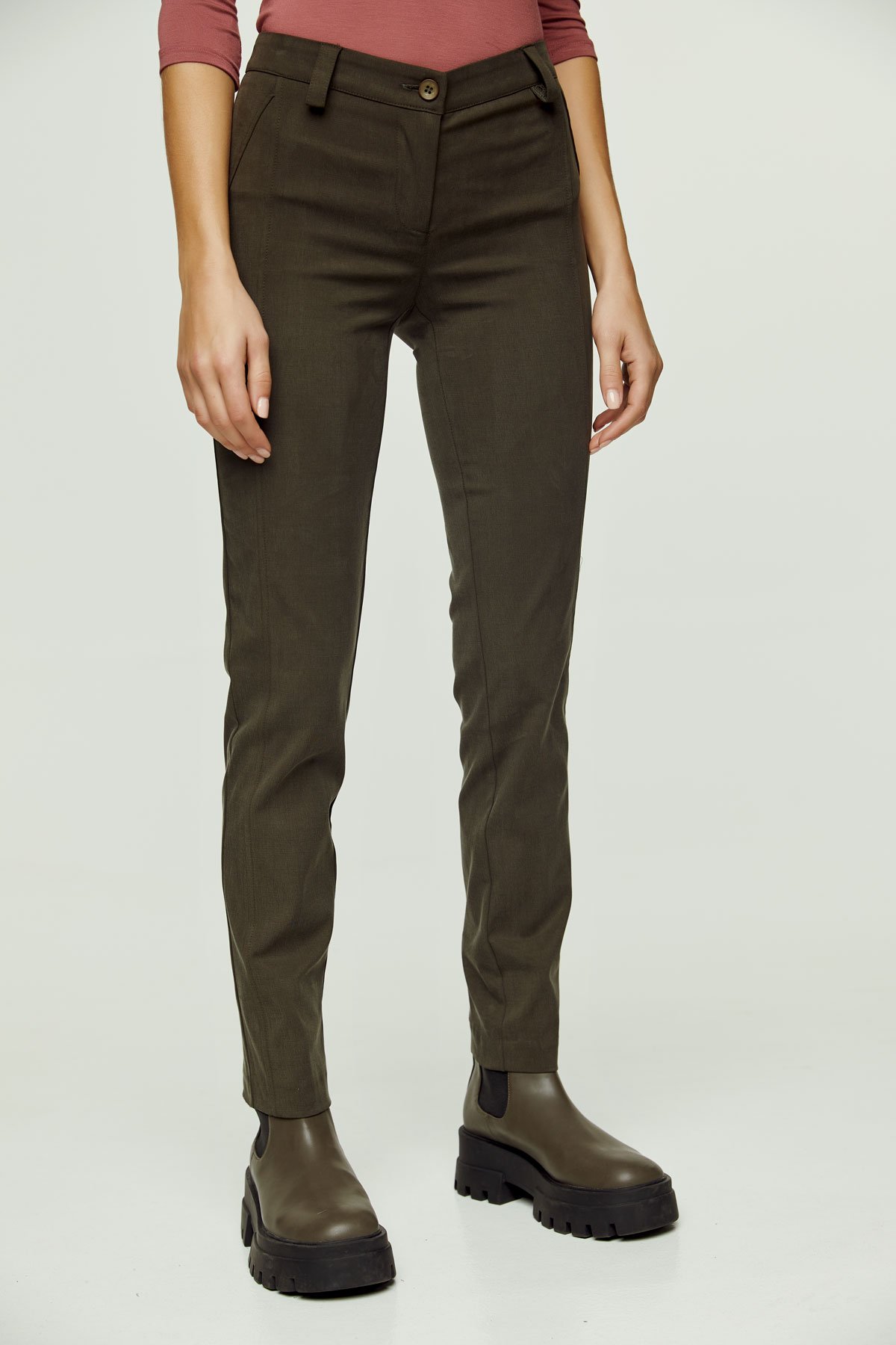 Khaki Fitted Full Length Pants