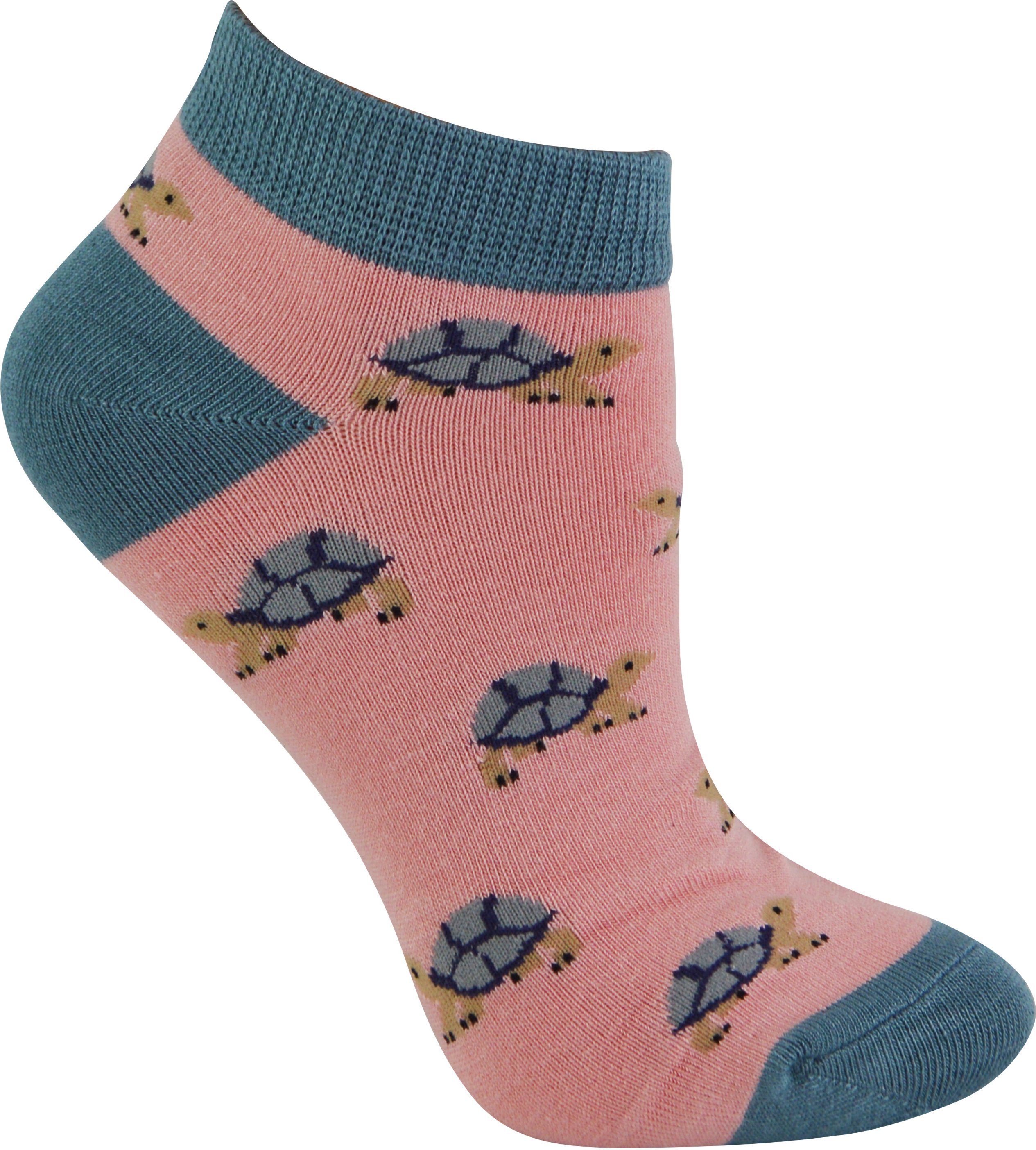 Damen Bambus Trainer Socken | Miss Sparrow | Atmungsaktive Low Cut Socken für Frauen - Schildkröten (Pink)