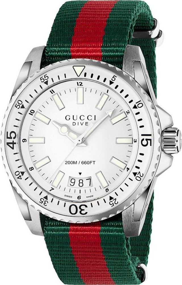 Gucci YA136207 Dive Herrenuhr mit weißem Zifferblatt und Textilband