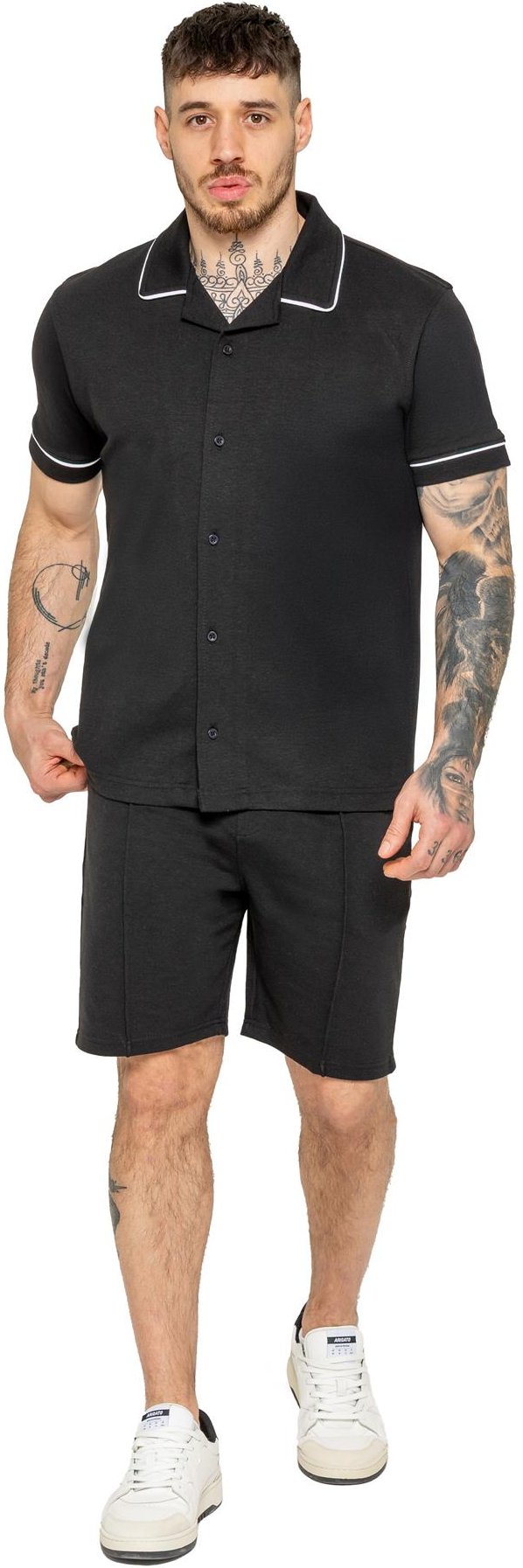 Enzo | Mens Piping Shirt & Shorts Trainingsanzug Set