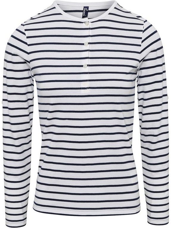 Premier Womens/Ladies Long John Striped Roll Sleeve T-Shirt (Weiß/Navy)