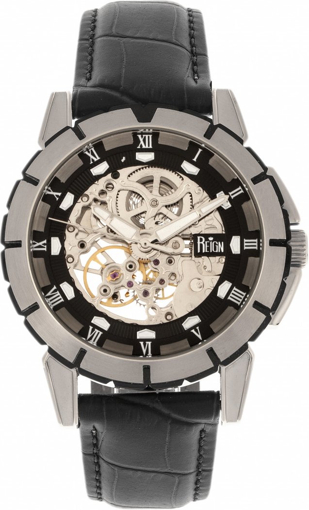 Reign Philippe Automatik-Skelettuhr mit Lederarmband