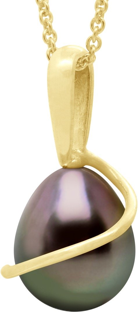 Perlenanhänger mit Retour-Gelbgold 375 und echter Tahiti-Zuchtperle Birne 8-9 mm