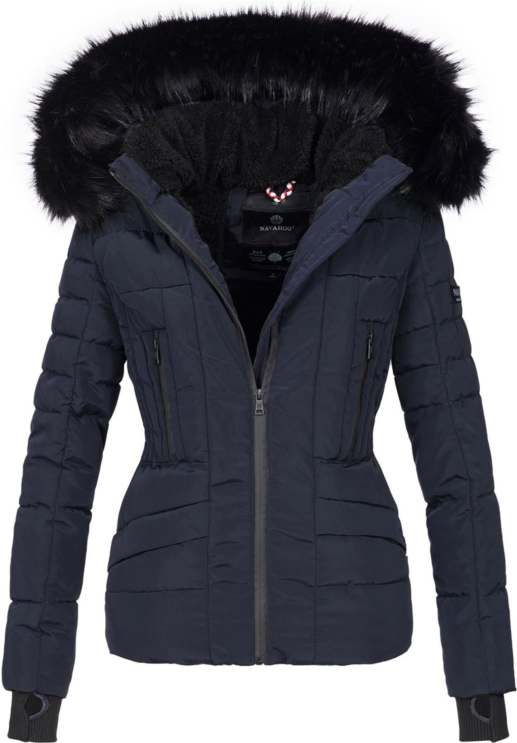 Navahoo Damen Winterjacke Adele – Warm, Mit Teddyfellfutter & Abnehmbarem Kunstfellkragen