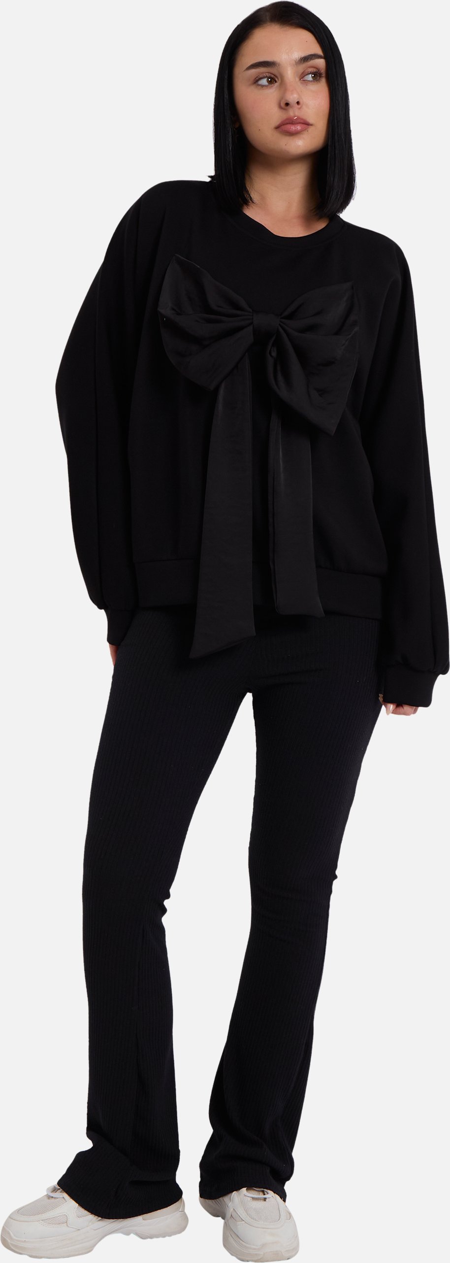 Schwarzer übergroßer Pullover mit Schleife vorne