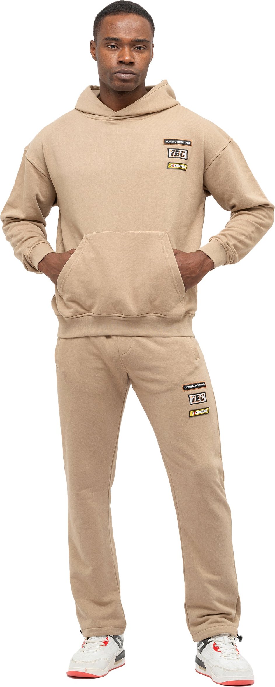 Tom Barron Herren-Trainingsanzug-Set mit besticktem Abzeichen, Oversize