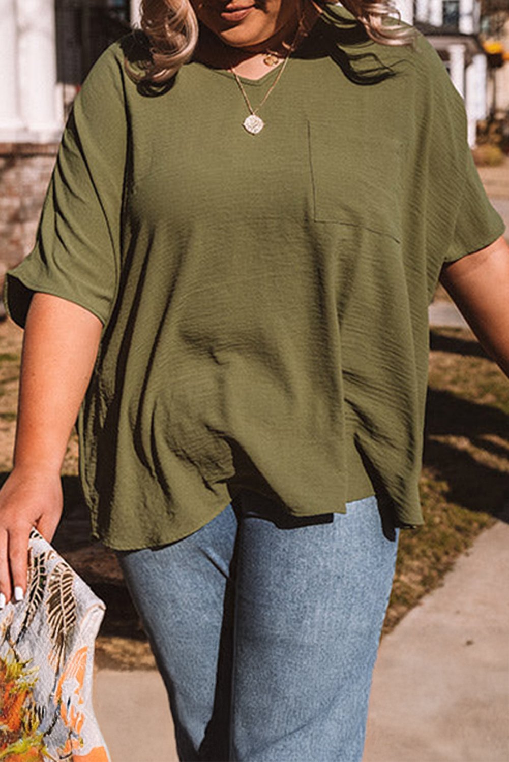 Plus-Size Lässiges Fit Taschen-T-Shirt
