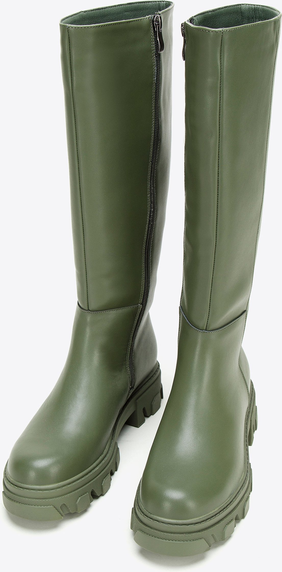 Wittchen Damen-Lederstiefel mit dicker Sohle und Reißverschluss, dunkelgrün