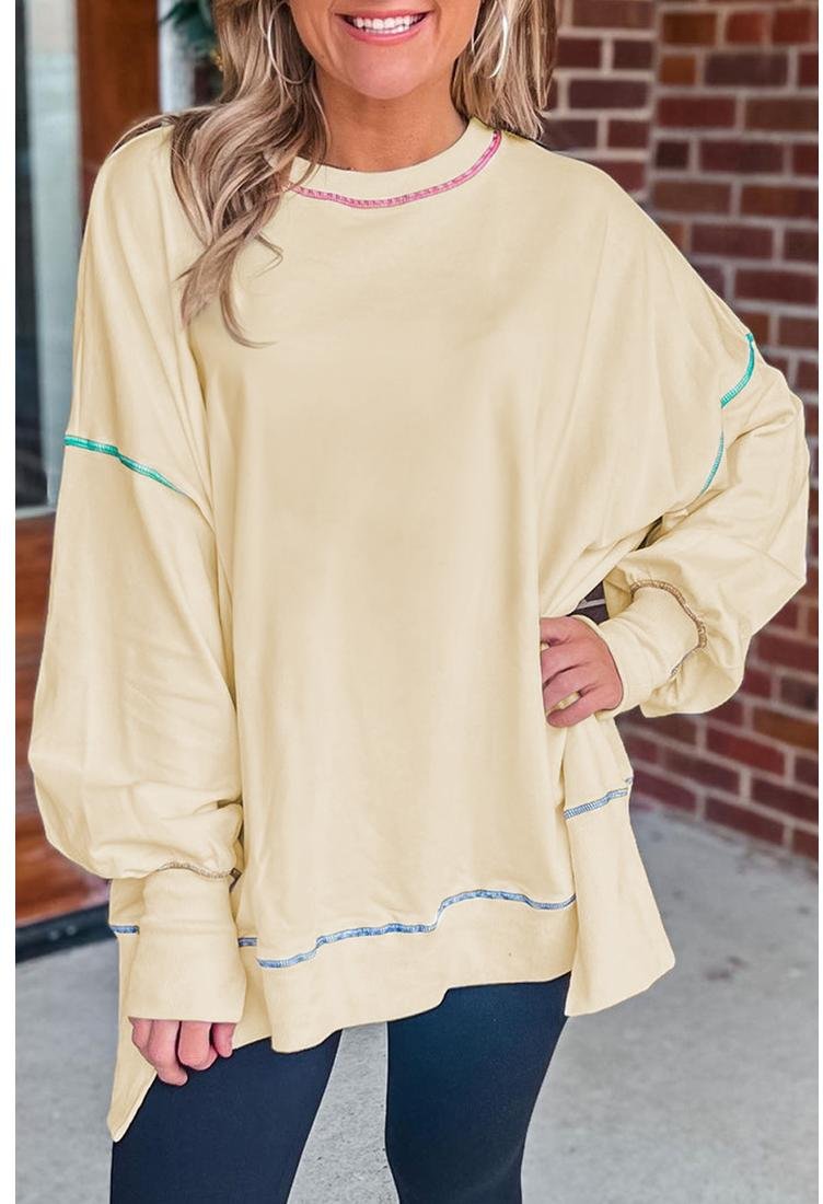 Thumbnail - Azura Exchange Kontraststich geteiltes Baggy Sweatshirt