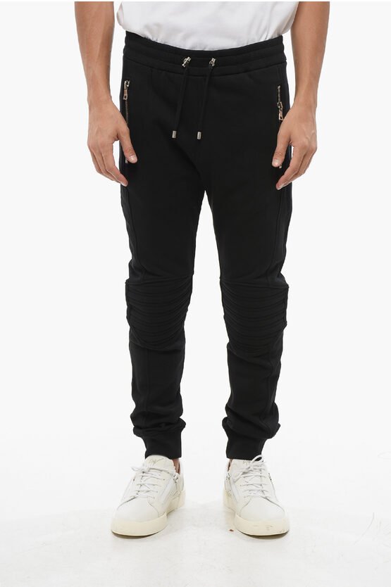 Biker-Jogginghose aus gebürsteter Baumwolle mit geprägtem Logo in Schwarz