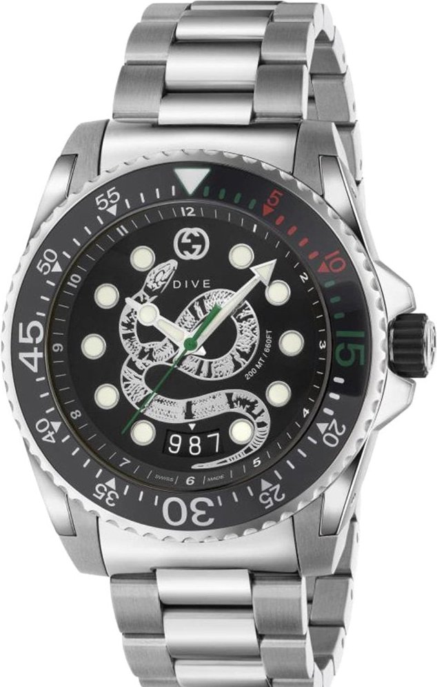 Gucci YA136218 Schwarzes Schlangenzifferblatt Herrenuhr