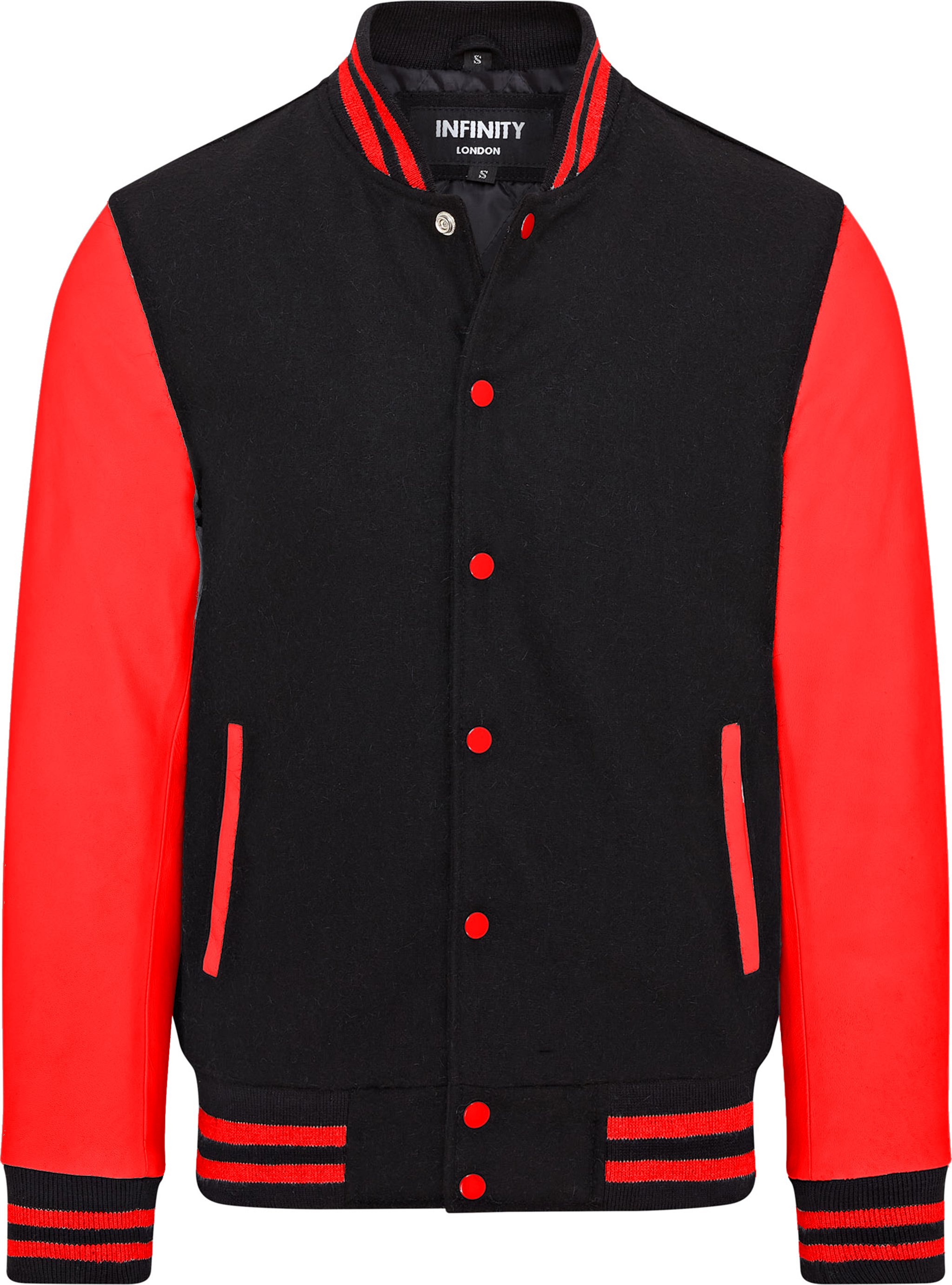 Letterman Baseball Varsity-Bomberjacke aus schwarzem, rotem Wollleder – Genua