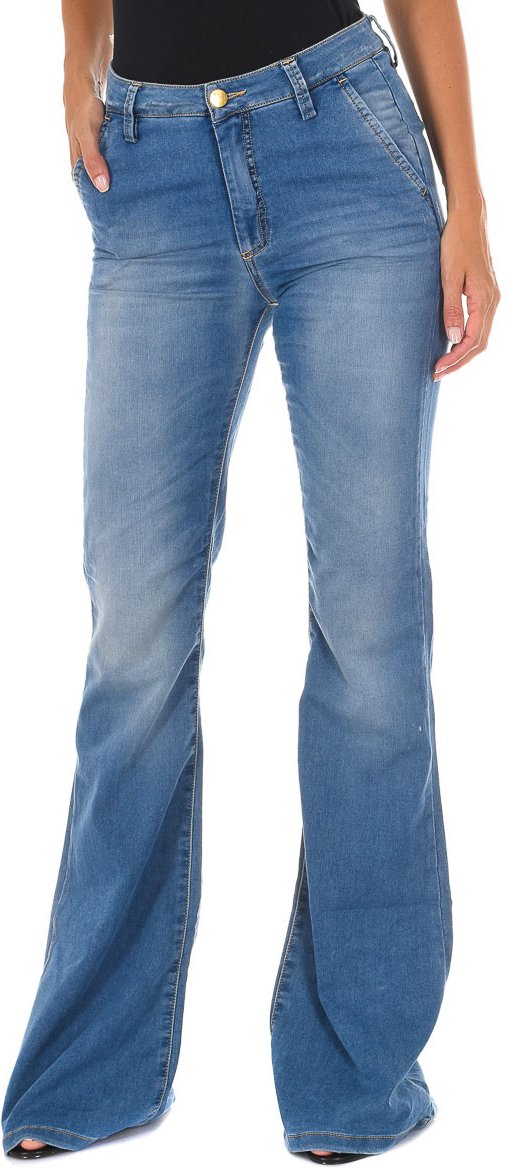 Lange Denim-Hose getragen Wirkung mit ausgestelltem Saum 70DBF0273 Frau