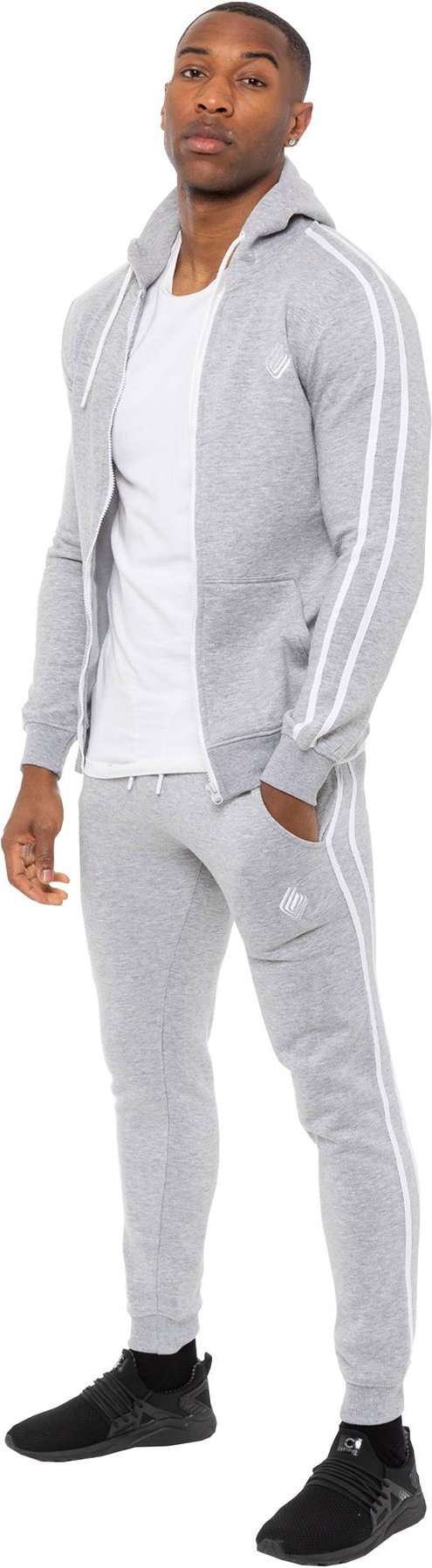 Thumbnail - Enzo | Herren Zip Up Tape Hoodie Trainingsanzug Set - Grau