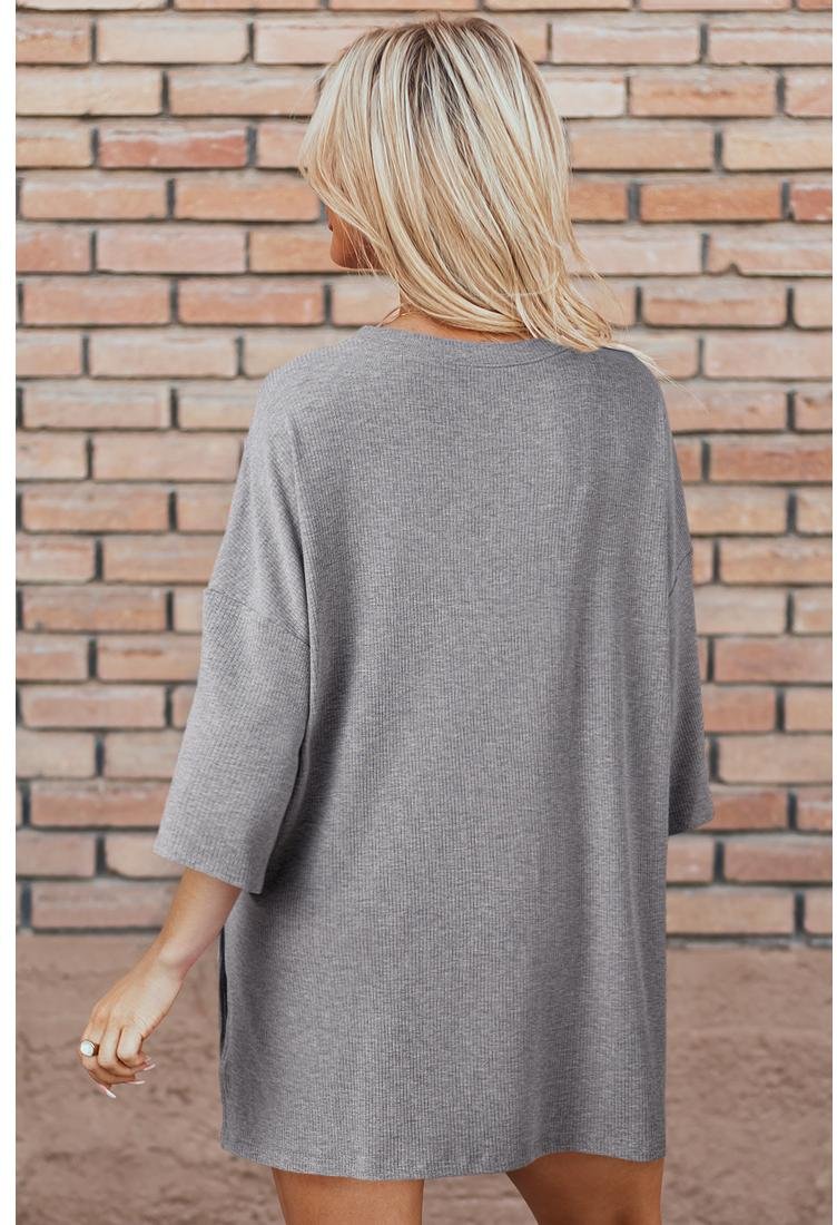Thumbnail - Hellgraues Unifarbenes Lässiges Tunika-Top und Slim-Shorts-Set