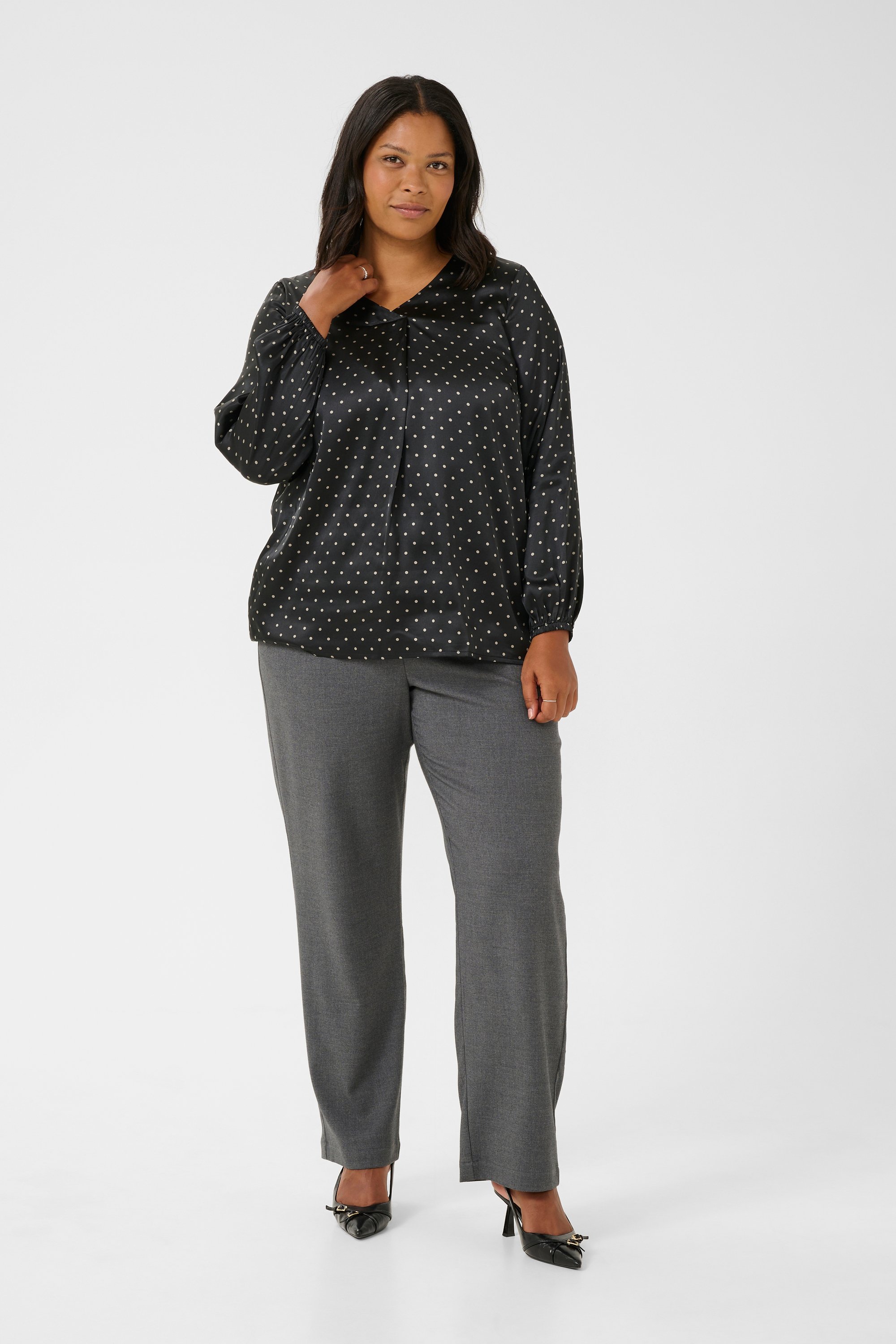 Langarm-Bluse Regular fit Black/Steeple Gray Dot black darkgrey