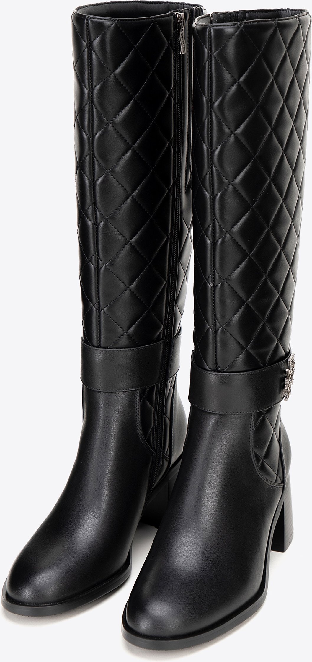 Wittchen Damen-Ankle-Boots aus Leder mit gestepptem Absatz, schwarz und silber