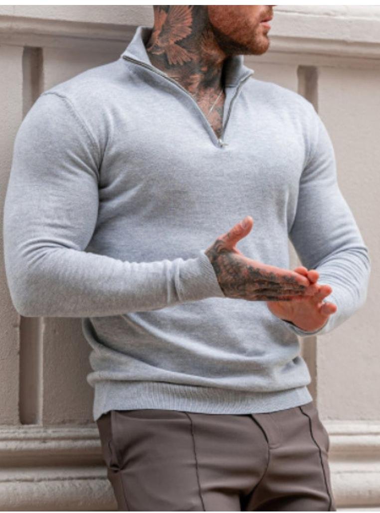 Thumbnail - Herren Plus Size Viertel Reißverschluss Langarm Strickoberteil