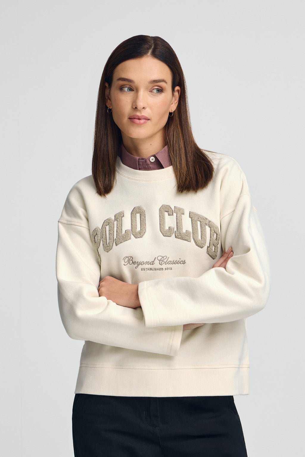 Sweatshirt ecru im Loose Fit mit Logo Established 2012 Polo Club