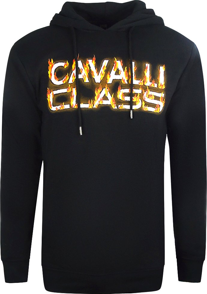 Cavalli Class Fire Logo Schwarzer Kapuzenpullover