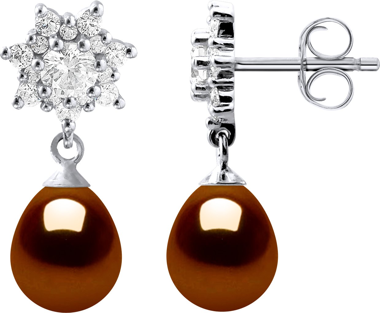 Ohrringe Hängeohrringe Süßwasserperlen 7-8mm Schokoladenbirnen Schmuck 925