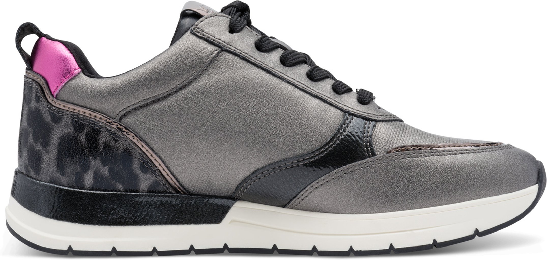 Tamaris Damen Pewter Silver Pink Fashion Schnür-Sneaker mit Reißverschluss