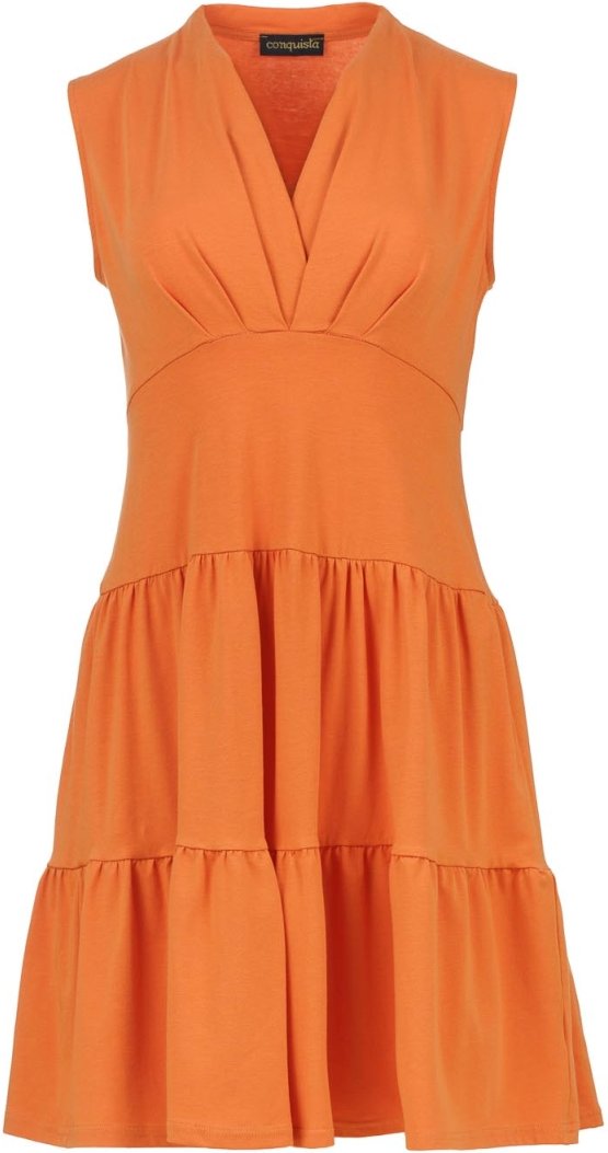 Thumbnail - Orangefarbenes ärmelloses Jerseykleid mit V-Ausschnitt