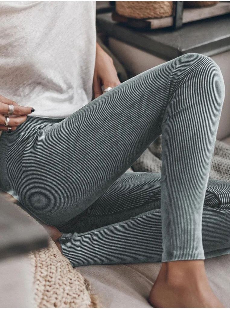 Thumbnail - Gerippte elastische Taille Undurchsichtige Baumwoll-Leggings