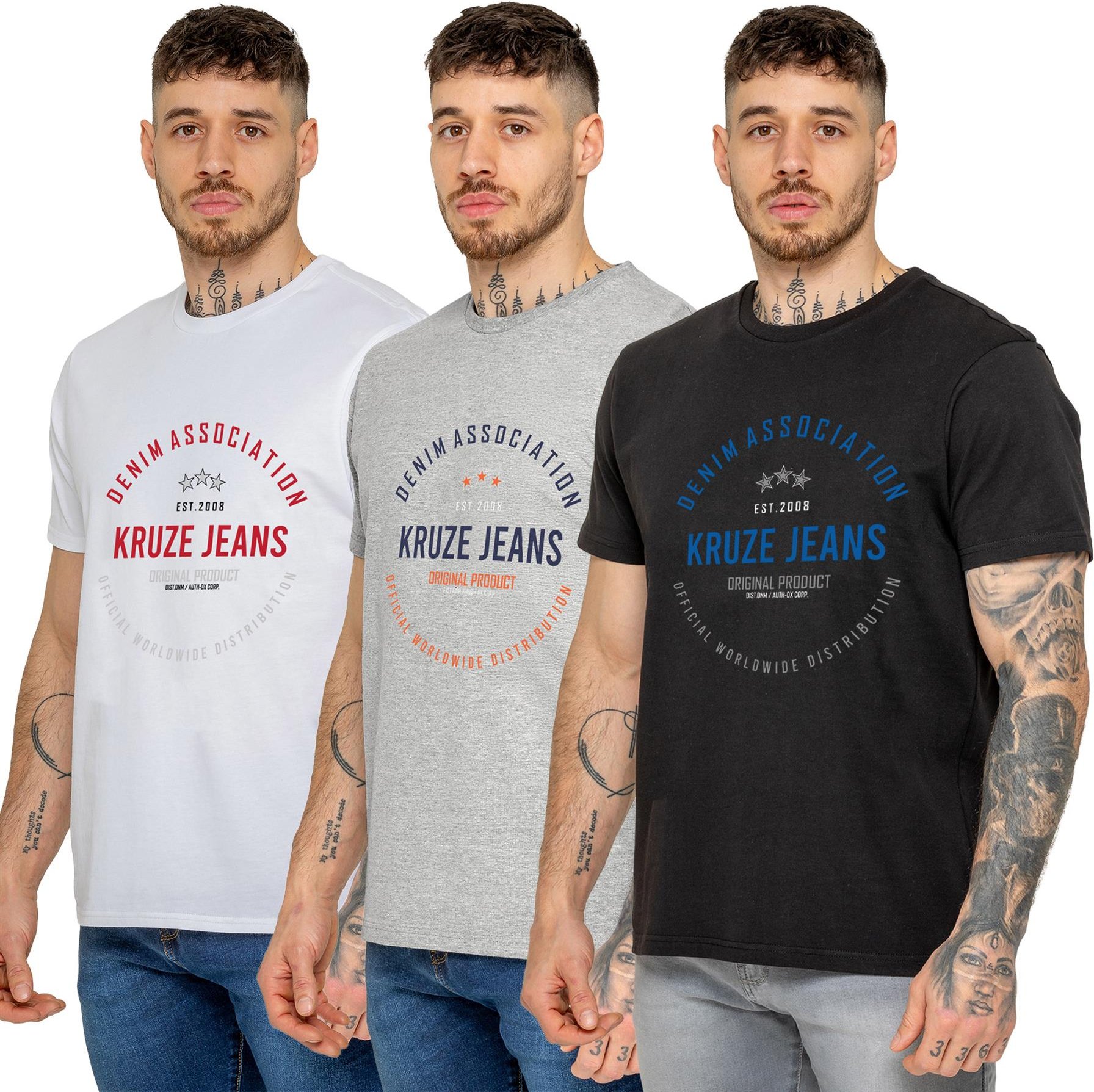 Kruze | 3er-Pack Herren T-Shirts mit Rundhalsausschnitt und Print