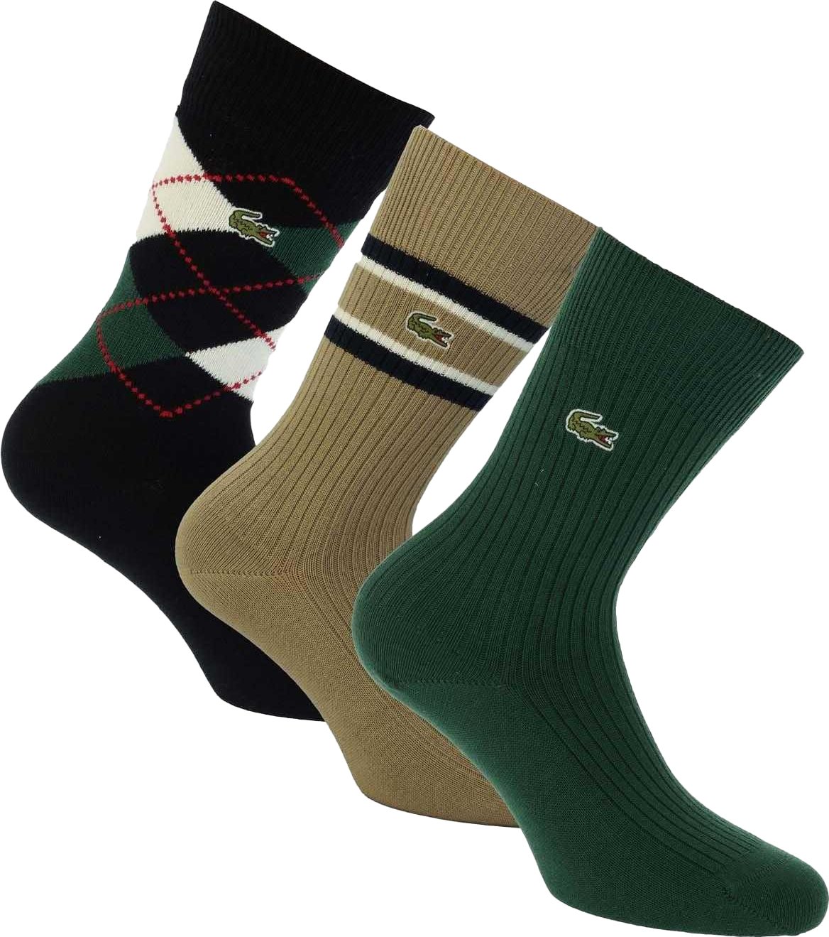 Lacoste - Socken für Herren/Damen Unisex Baumwolle (3er-Pack) (Grün/Schwarz/Braun)